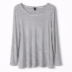 J.Crew Oversized Black & White Striped Scoop Neck Tee L | Long Sleeve Viscose